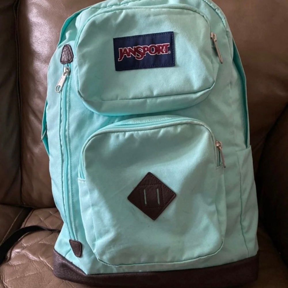 MintGreen with leather Jansport Backpack
